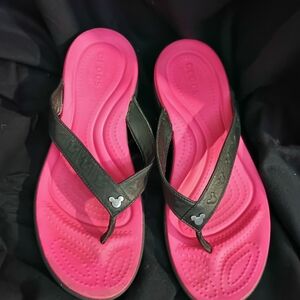 Crocs Pink and Black Flip Flops